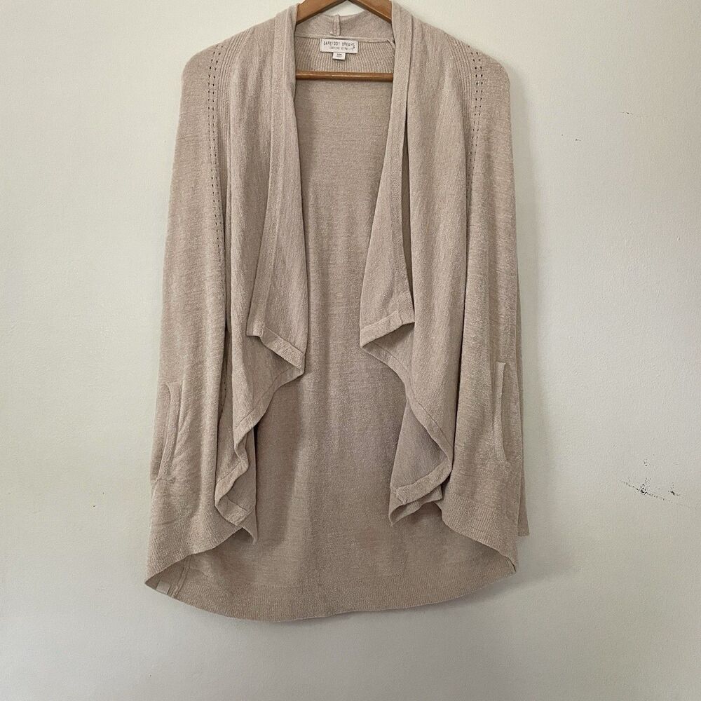 Barefoot Dreams CozyChic Ultra Lite Drape Front Cardigan Tan S/M Comfort  Office